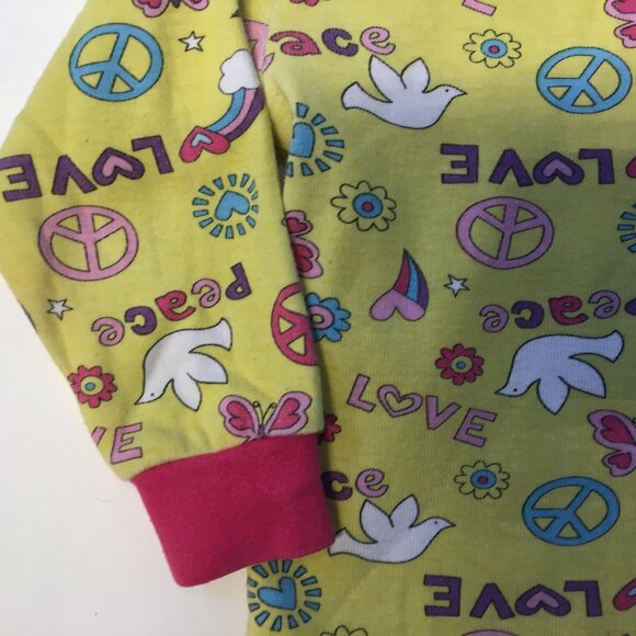 Kirkland Girls Size 2 Pajama Set Yellow Pink Peace Love 100% Organic Cotton - Picture 6 of 16